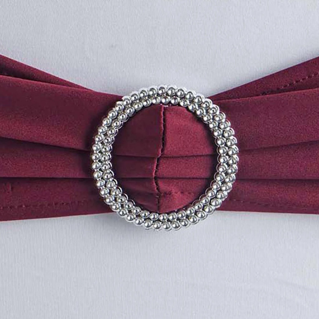 5 Pack Stretch Spandex Chair Sashes Burgundy - Reusable Chair Bands with Silver Diamond Ring Slide Buckle 5"x14"
