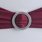 5 Pack Stretch Spandex Chair Sashes Burgundy - Reusable Chair Bands with Silver Diamond Ring Slide Buckle 5"x14"