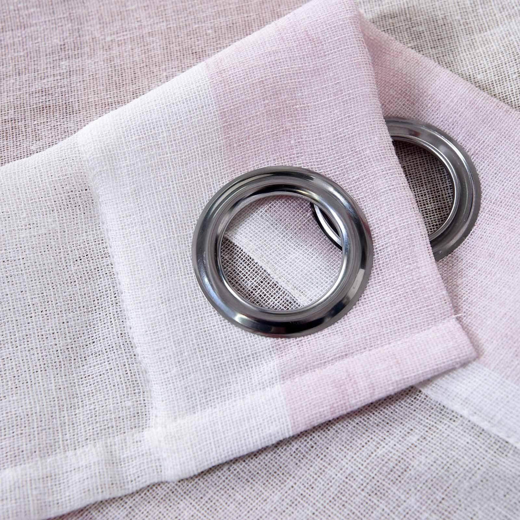 2 Pack White Blush Cabana Print Faux Linen Curtain Panels With Chrome Grommet - 52"x108"