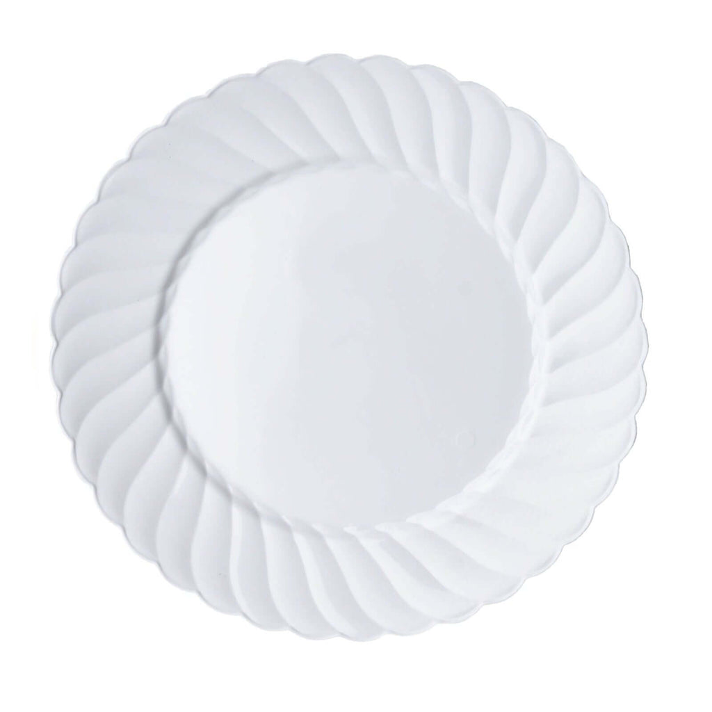 12-Pack Plastic Dinner Plates Glossy White Swirl Rim - Durable Disposable Plates for Gatherings 10"