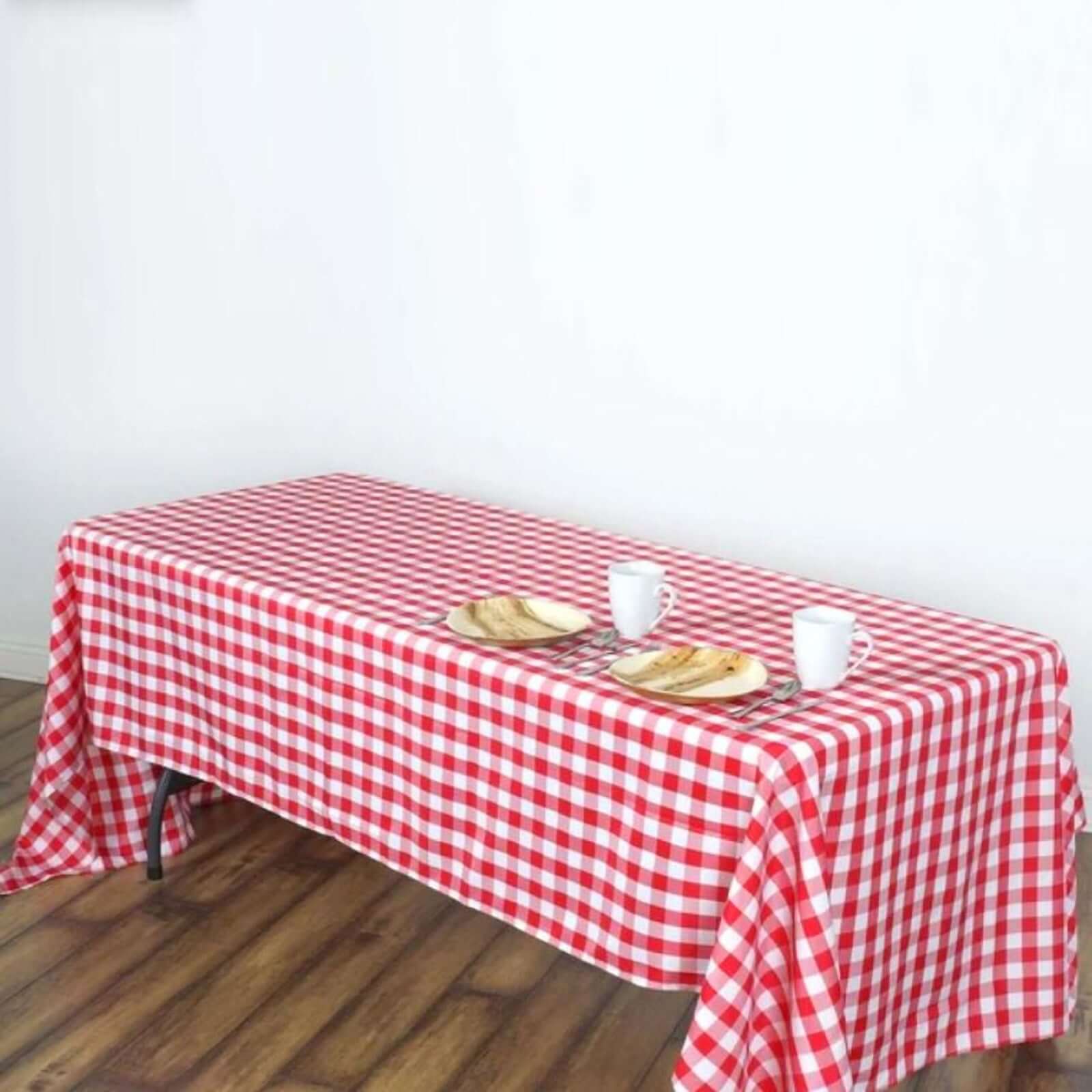 Polyester 60"x126" Rectangle Tablecloth White/Red - Buffalo Plaid Checkered Table Cover