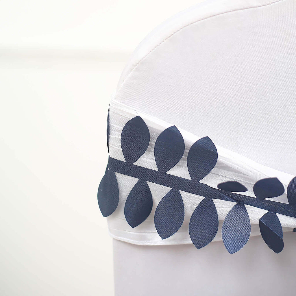 Taffeta Ribbon Sash with 4" Leaf Petal Design Navy Blue 50ft - Sophisticated Artificial Fabric Garland