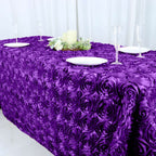 Satin 90"x132" Rectangle Tablecloth Purple - Grandiose 3D Rosette Seamless Table Cover