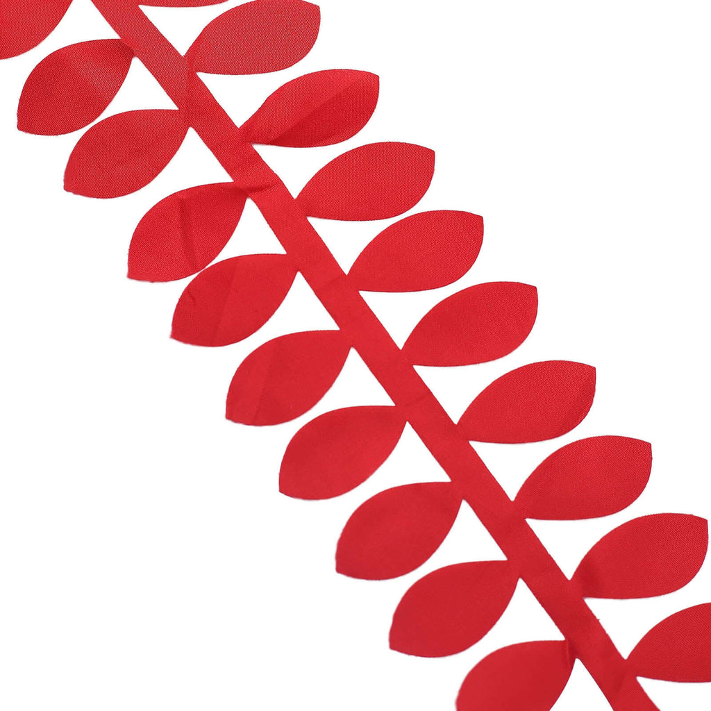 Taffeta Ribbon Sash with 4" Leaf Petal Design Red 50ft - Sophisticated Artificial Fabric Garland