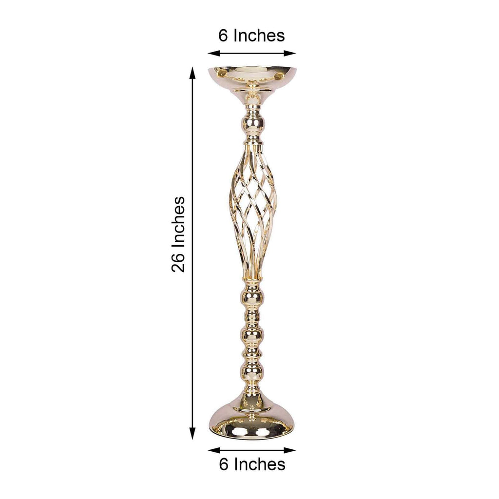 2-Pack Metal Pillar Candle Holders Reversible Flower Ball Pedestal Design Gold - Decorative Event Centerpieces 26"