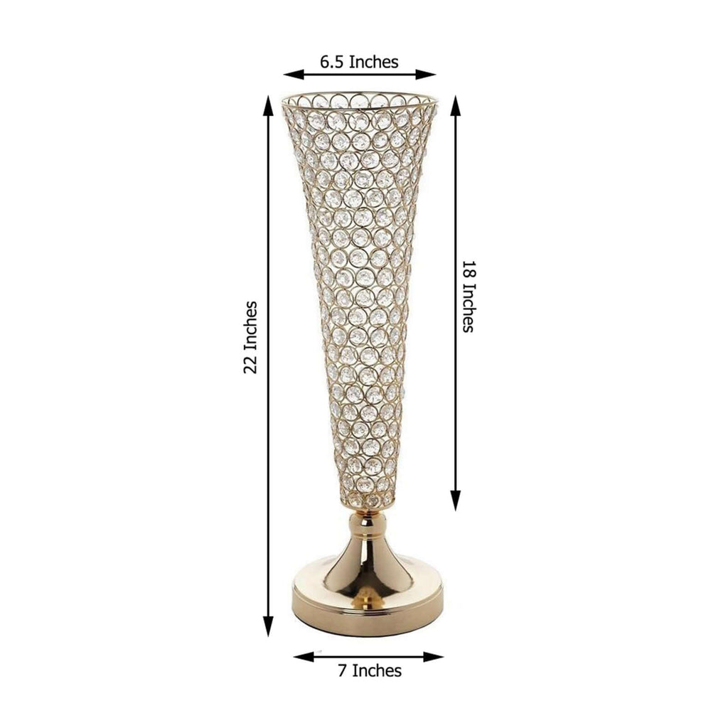 2-Pack Crystal Beaded Trumpet Vase Set Gold - Table Centerpiece for Stylish Decor 22"