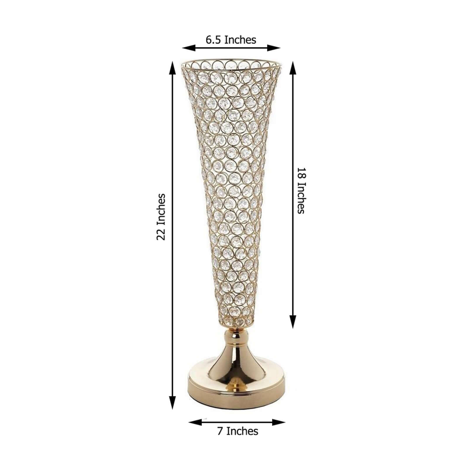 2-Pack Crystal Beaded Trumpet Vase Set Gold - Table Centerpiece for Stylish Decor 22"