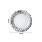 10-Pack Plastic Dessert Plates White/Silver Swirl Rim - Disposable Plates for Appetizers 6"