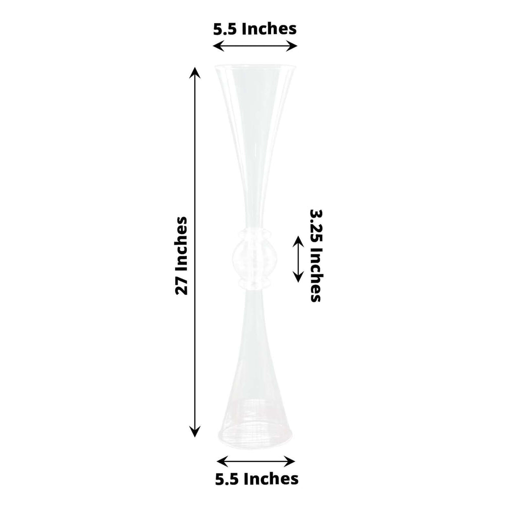 2-Pack Flower Vases Trumpet Design with Crystal Embellishments Clear - Reversible Plastic Centerpieces for Events 27"