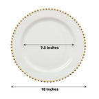 10-Pack Plastic 10" Round Dinner Plates in White with Gold Beaded Rim - Disposable Party Plates for Banquets & Festive Occasions