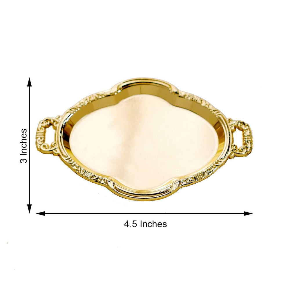 12-Pack Display Trays Party Favor Baroque Oval Design Gold - Mini Serving Platters for Sweets and Desserts 4.5"