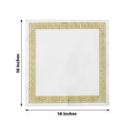 25 Pack Linen-Like Paper 5"x5" Napkins White with Gold Greek Key Design - Hygienic Disposable Airlaid Party Napkins