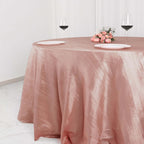 Taffeta 132" Round Tablecloth Dusty Rose - Seamless Accordion Crinkle Table Cover