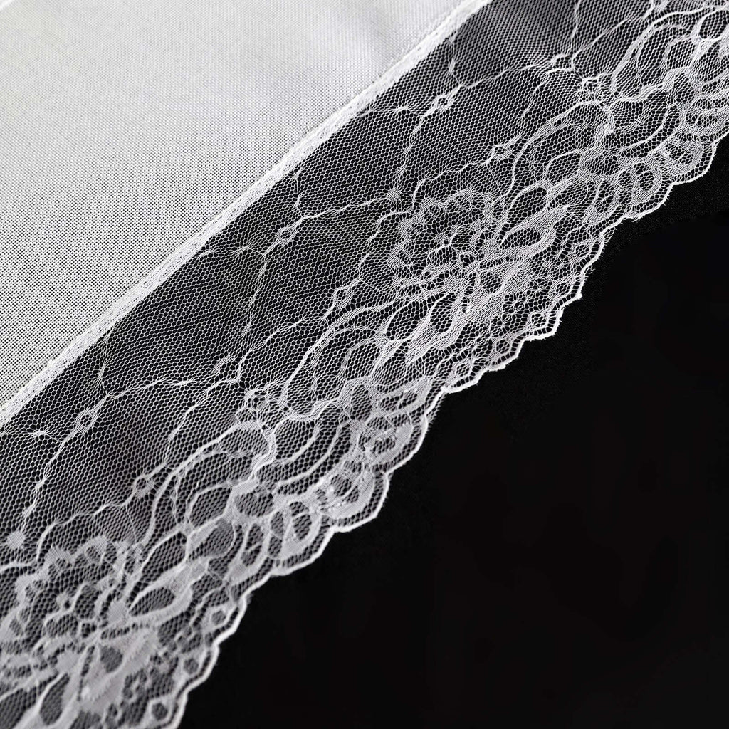 Faux Burlap Jute 16"x108" Table Runner White With Lace Edging - Rustic Farmhouse Table Linen