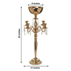 Metal Candelabra 4 Arm Design Gold with Flower Vase Bowl - Table Centerpiece for Weddings 33"