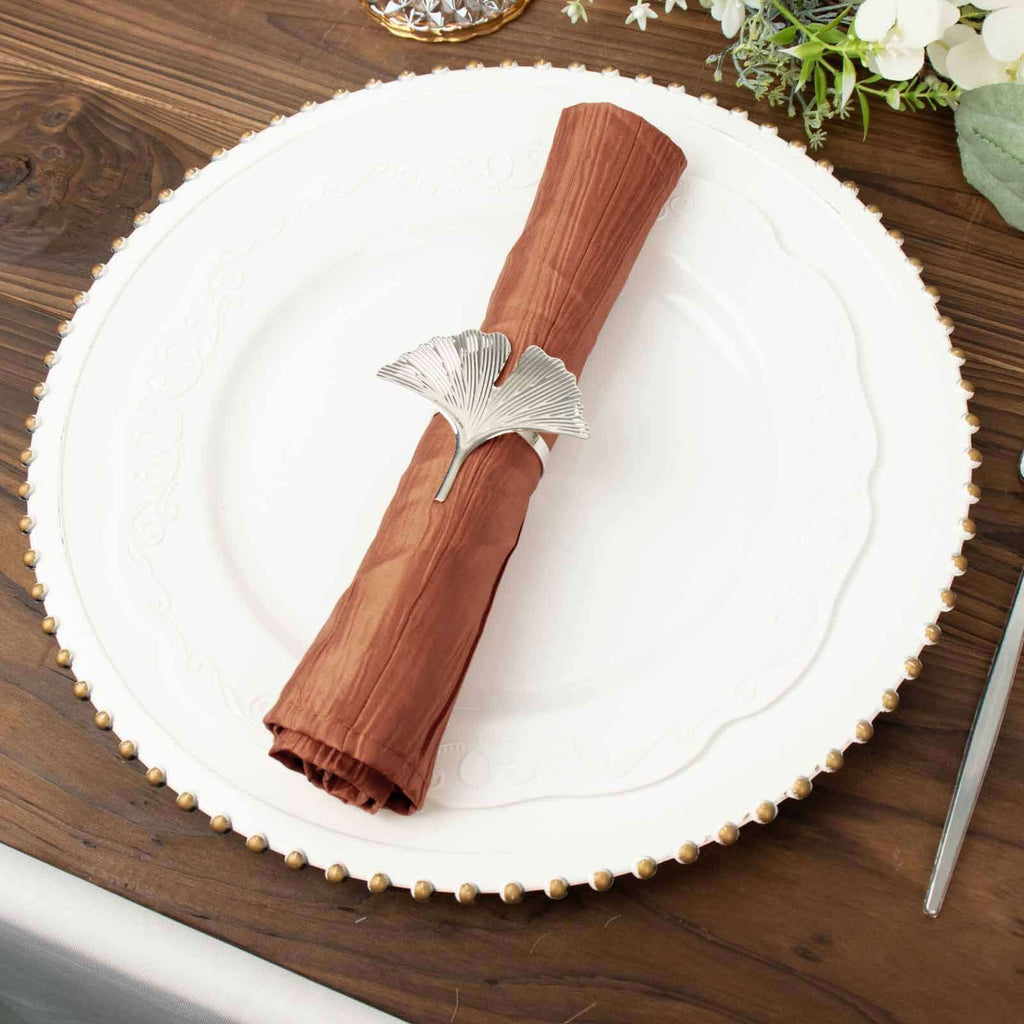 5 Pack Taffeta 20"x20" Napkins Terracotta (Rust) - Accordion Crinkle Dinner Napkins