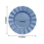 10-Pack Plastic 11" Round Dinner Plates in Ocean Blue Ruffled Rim with Gold Edging - Sturdy Disposable Dinnerware