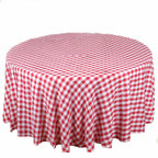 Polyester 108" Round Tablecloth White/Red - Checkered Buffalo Plaid Table Cover