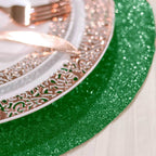 6-Pack Placemats Glitter Design Green Sparkle Round - Non-Slip Decorative Dining Table Mats 13"