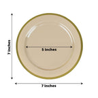 10-Pack Plastic 7" Round Appetizer Plates in Taupe with Gold Rim - Sleek Disposable Salad Plates for Banquets & Special Occasions