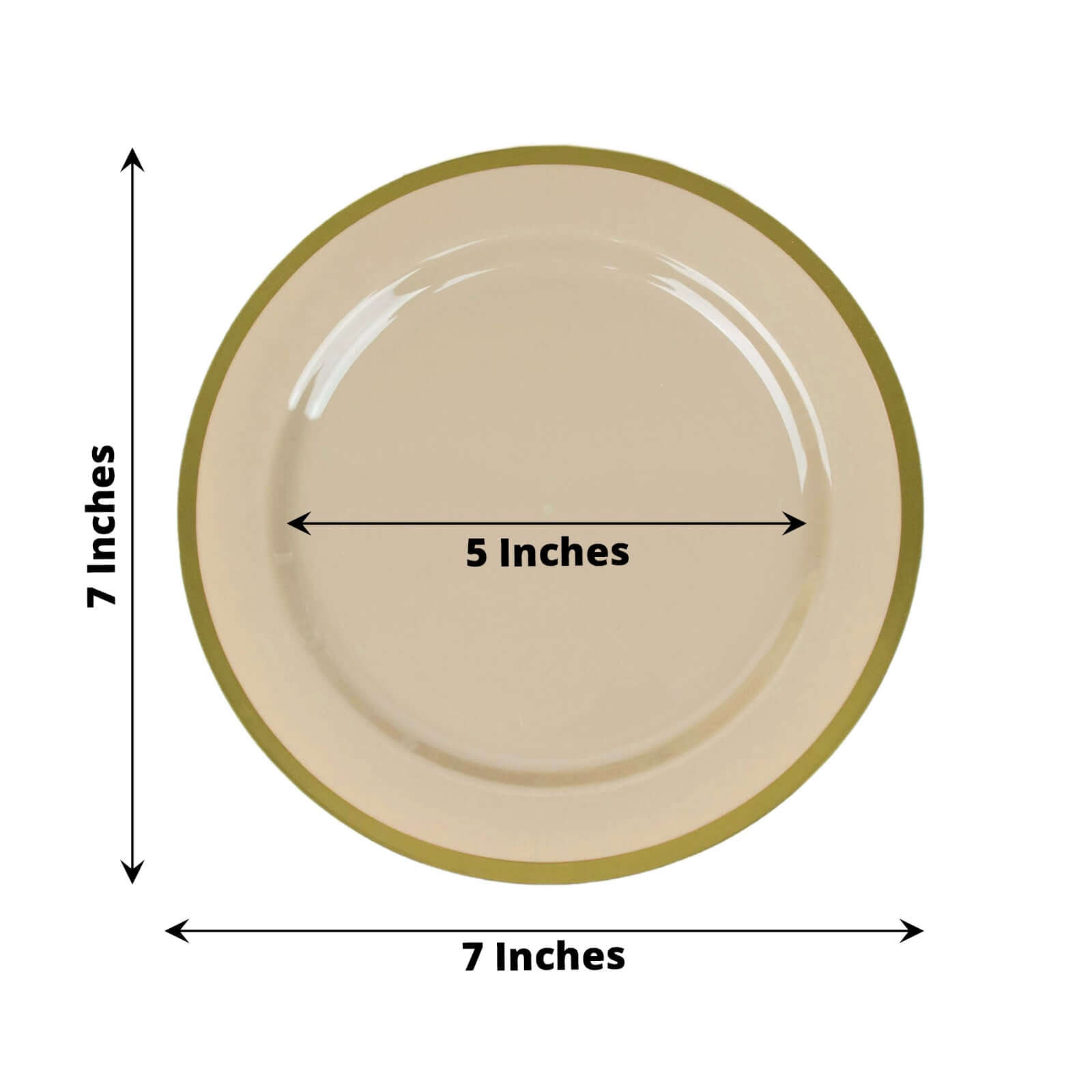 10-Pack Plastic 7" Round Appetizer Plates in Taupe with Gold Rim - Sleek Disposable Salad Plates for Banquets & Special Occasions