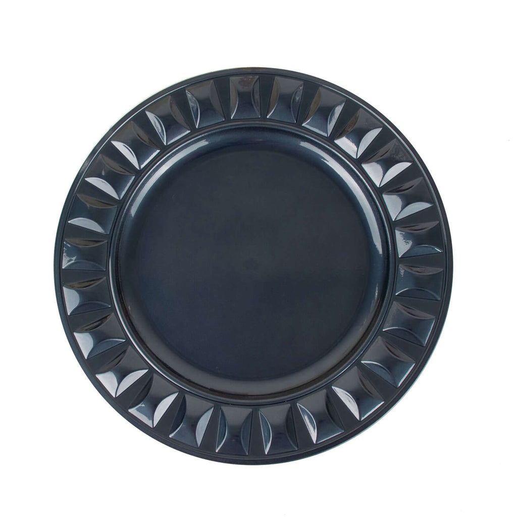 6-Pack Plastic Round Charger Plates 13" in Navy Blue with Bejeweled Rim, Luxe Decorative Dinner Party Charger Tableware