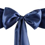5 Pack Satin Chair Sashes Navy Blue - Durable Chair Bows with Shiny Finish 6"x106"