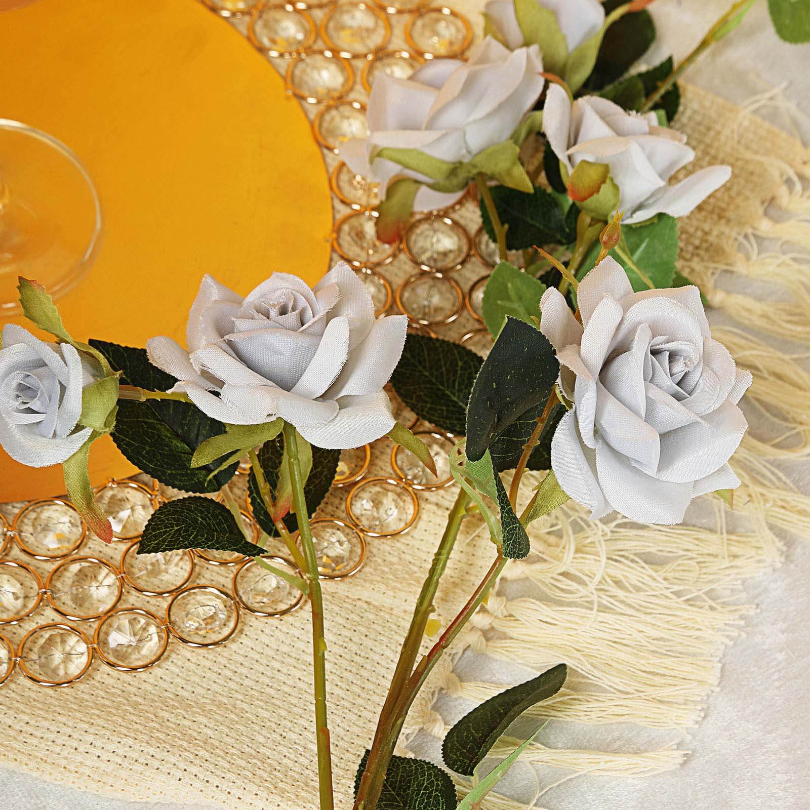 2 Stems 38" Tall Silver Artificial Silk Rose Flower Bouquet Bushes