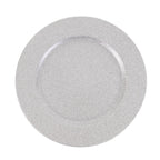 6-Pack Acrylic Plastic Round Charger Plates 13" in Silver with Dust Free Glitter Finish, Decorative Dinner Party Charger Tableware