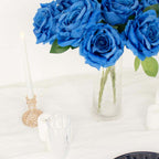 2 Bushes 17" Royal Blue Premium Silk Jumbo Rose Flower Bouquet, High Quality Artificial Wedding Floral Arrangements