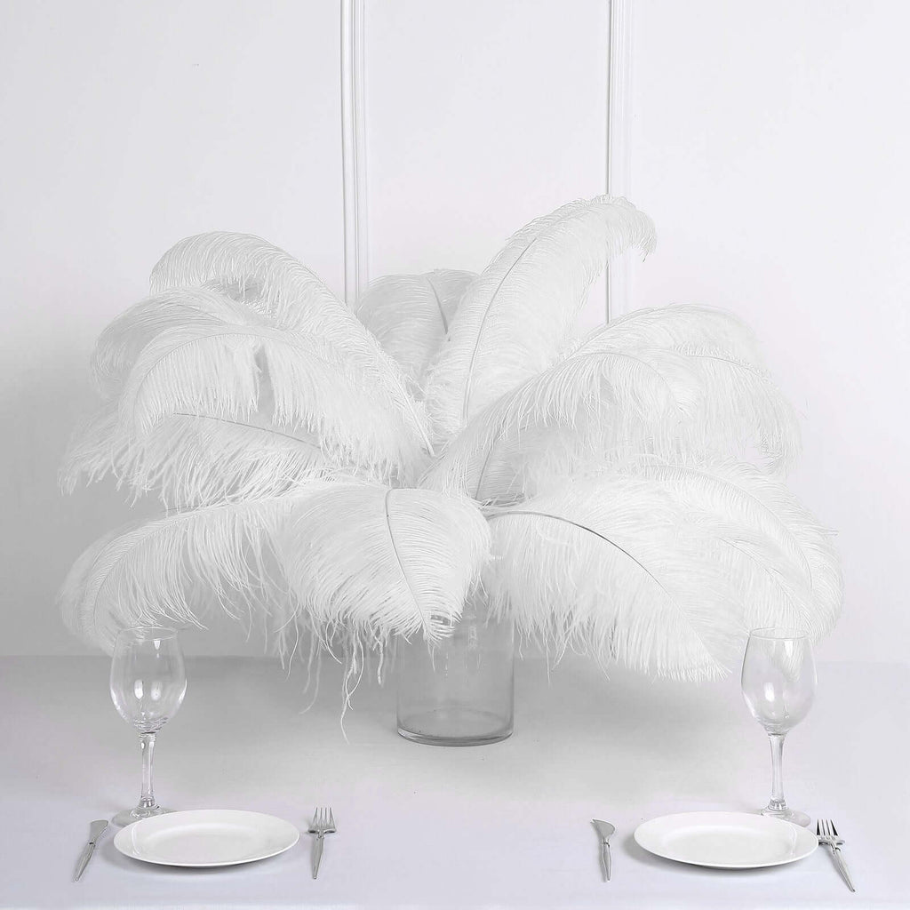 12 Pack White Natural Plume Ostrich Feathers Centerpiece Filler - 24"-26"