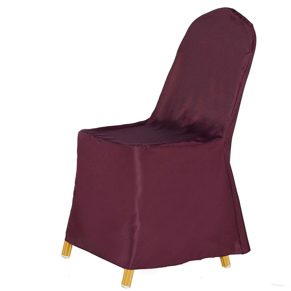 Polyester Slip On Banquet Chair Covers Burgundy - Stain-Resistant Reusable Durable Fabric