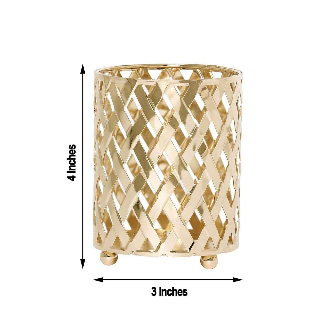 2-Pack Votive Candle Holders Gold Metal Diamond Cut Geometric Design - Perfect for Home DÃ©cor and Events 4"