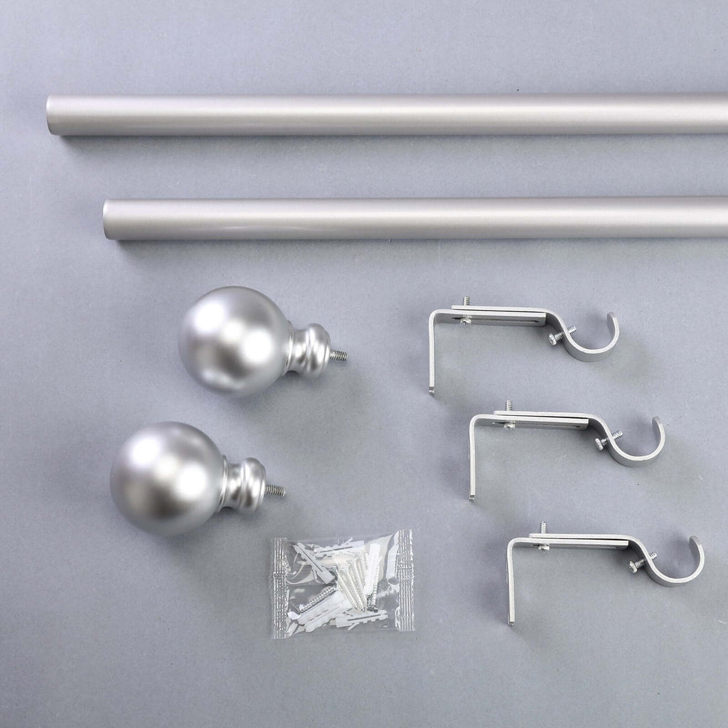 42"-126" Adjustable Curtain Rod Set, Silver, Round Finials