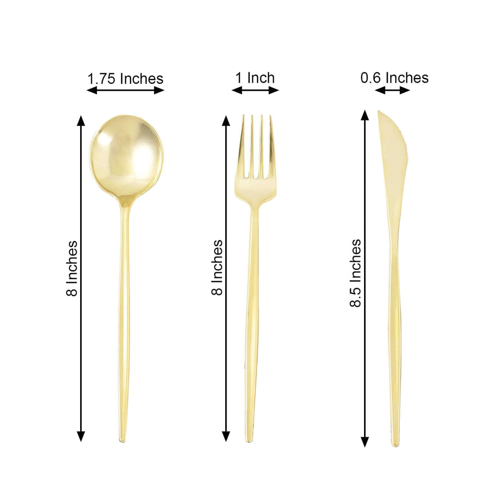24-Pack Plastic Flatware Set with Sleek Modern Design Gold - Premium Disposable Silverware 8"