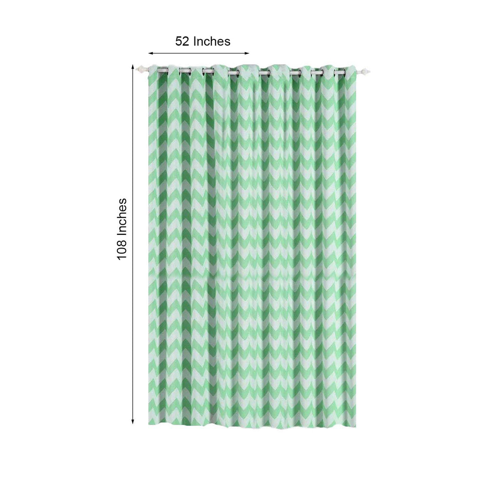 2 Pack White Mint Chevron Print Blackout Window Curtain Grommet Panels, Noise Canceling Curtains - 52"x108"