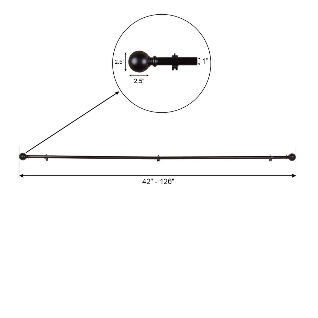 42"-126" Adjustable Curtain Rod Set, Bronze, Round Finials