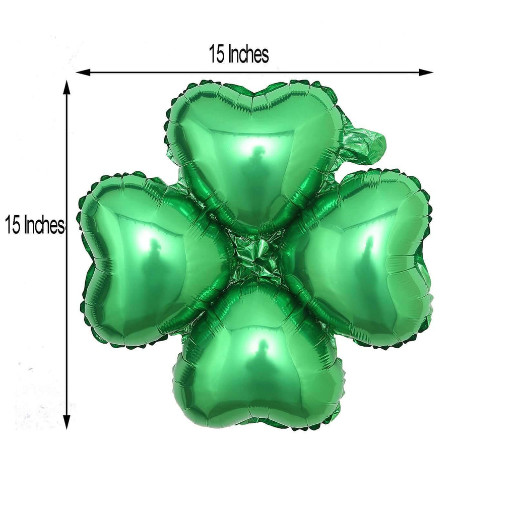 10 Pack 15" Shiny Green Four Leaf Clover Shaped Mylar Foil Balloons