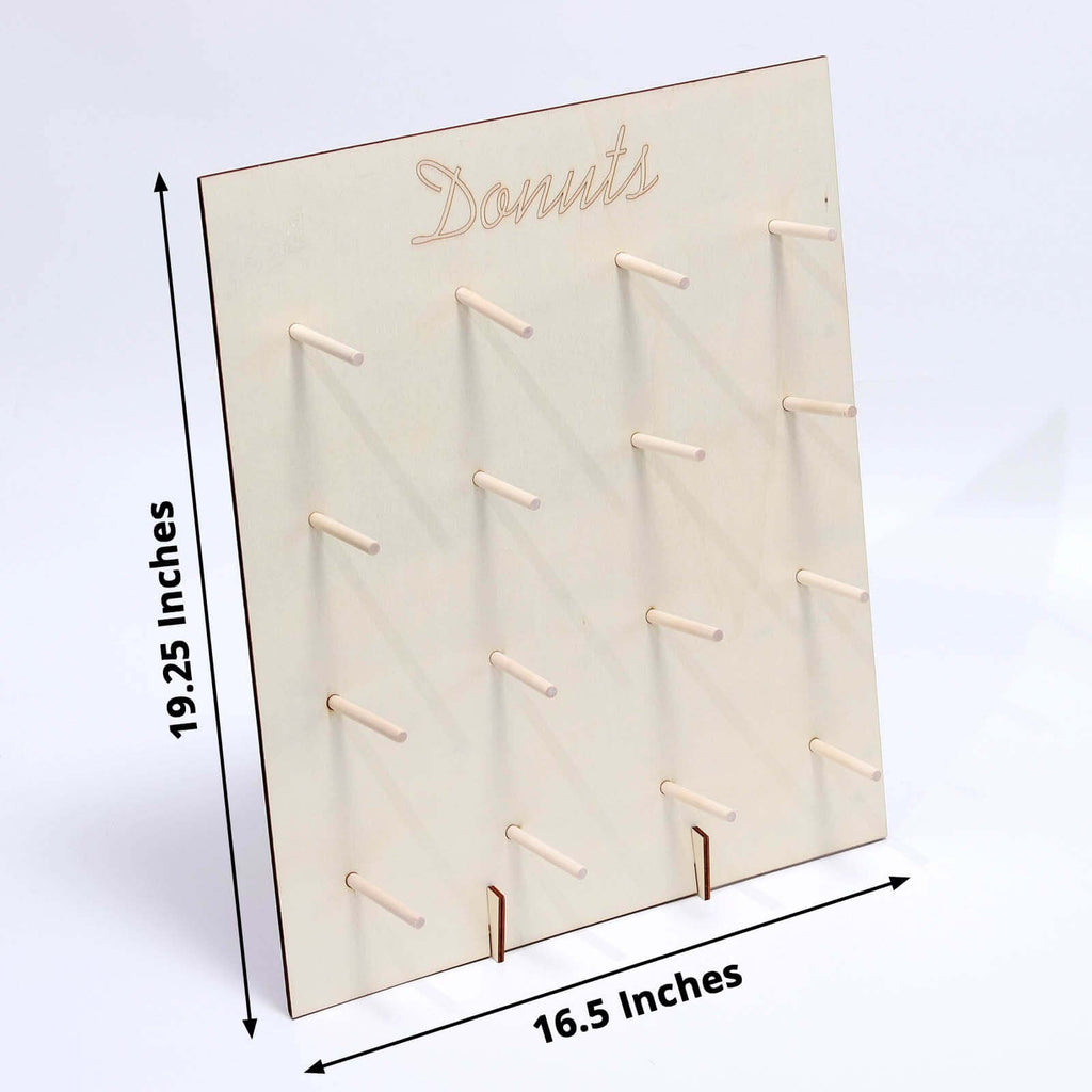 Natural Wood Rectangle Donut Wall Stand - Space Saving Detachable Rustic Chic Doughnut Pegboard Dessert Display Pretzel Bagel Holder 19"