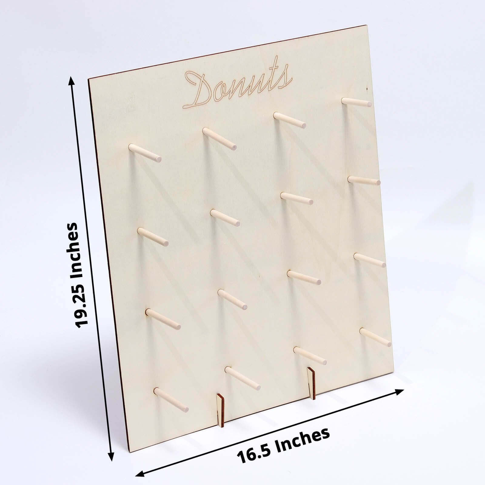 Natural Wood Rectangle Donut Wall Stand - Space Saving Detachable Rustic Chic Doughnut Pegboard Dessert Display Pretzel Bagel Holder 19"