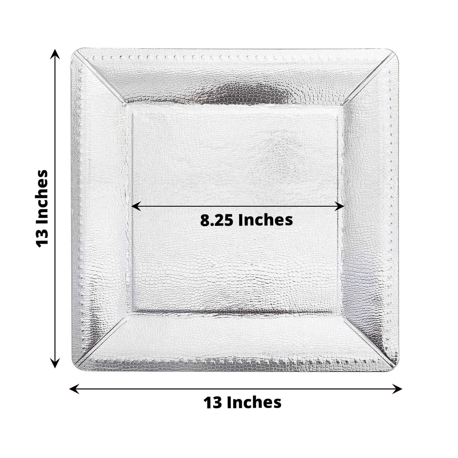10-Pack Disposable Square Charger Plates in Silver with Leather Like Texture - 1100GSM Durable Paper Chargers 13"