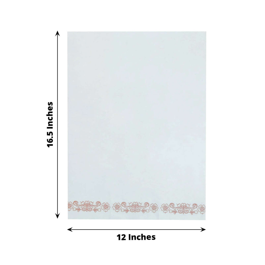 20 Pack White Linen-Feel Dinner Paper Napkins with Rose Gold Floral Print, Premium Cloth-Like Airlaid Disposable Napkins, Soft and Absorbent Guest Towels
