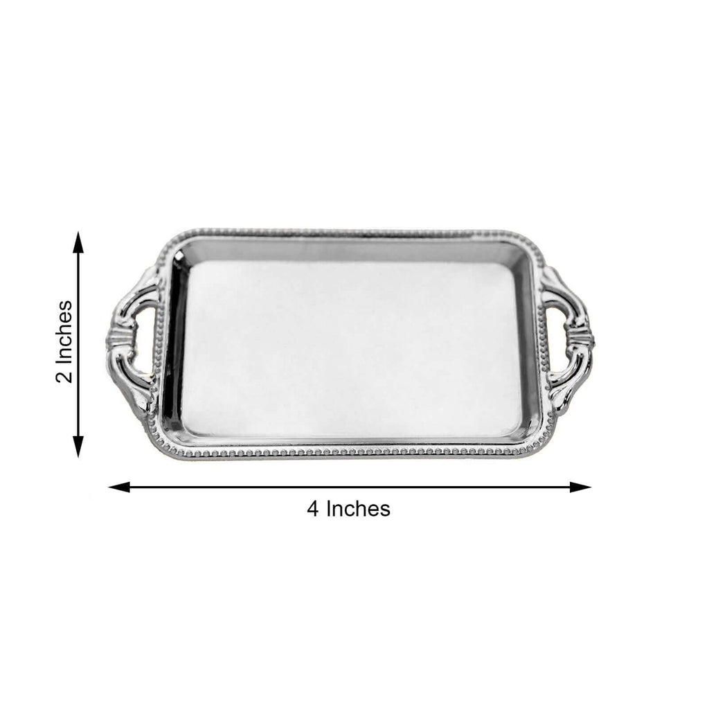 12-Pack Display Trays Party Favor Rectangular Design Silver - Mini Serving Platters for Candy and Desserts 4"