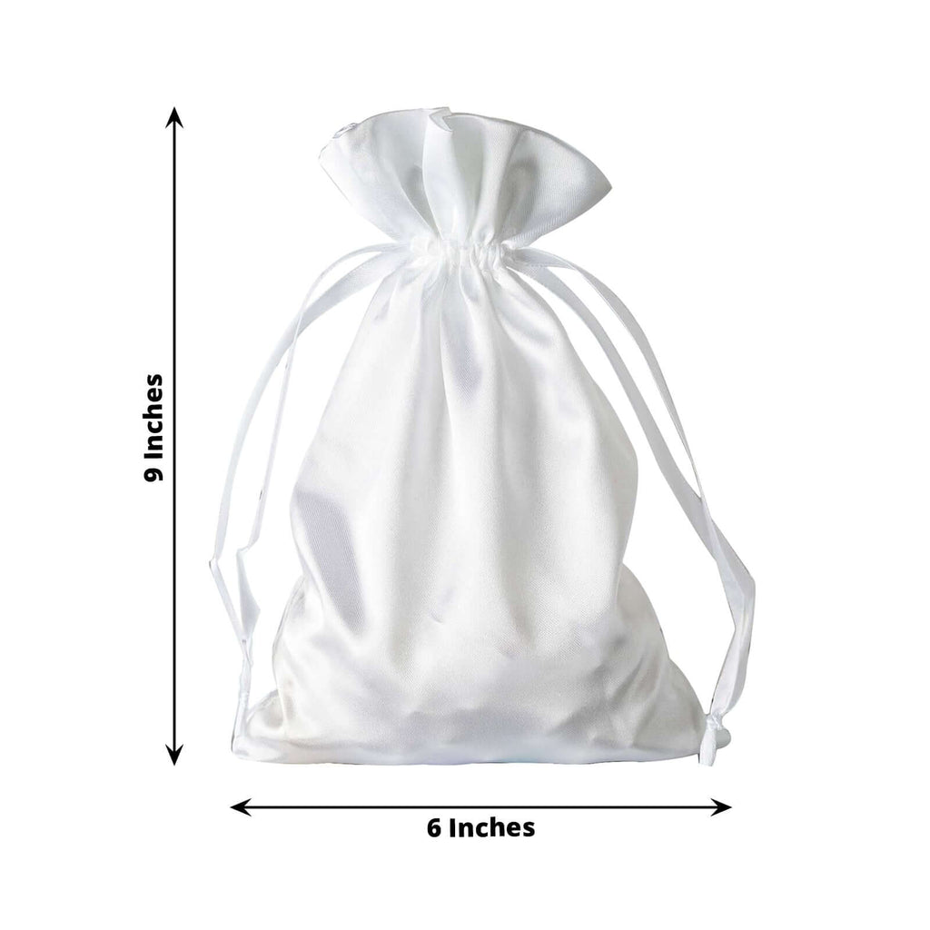 12 Pack 6"x9" White Satin Drawstring Wedding Party Favor Gift Bags