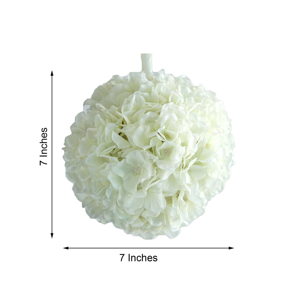 4 Pack 7" Cream Artificial Silk Hydrangea Kissing Flower Balls