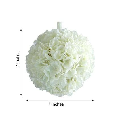4 Pack 7" Cream Artificial Silk Hydrangea Kissing Flower Balls