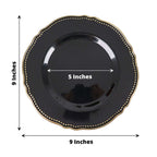10-Pack Plastic Dinner Plates in Black with Gold Scalloped Rim - Disposable Party Plates for Upscale Events & Banquets 9"