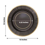 25-Pack Disposable Round Charger Plates in Black Sunray Design with Gold Rim - 350GSM Heavy Duty Paper Chargers 13"