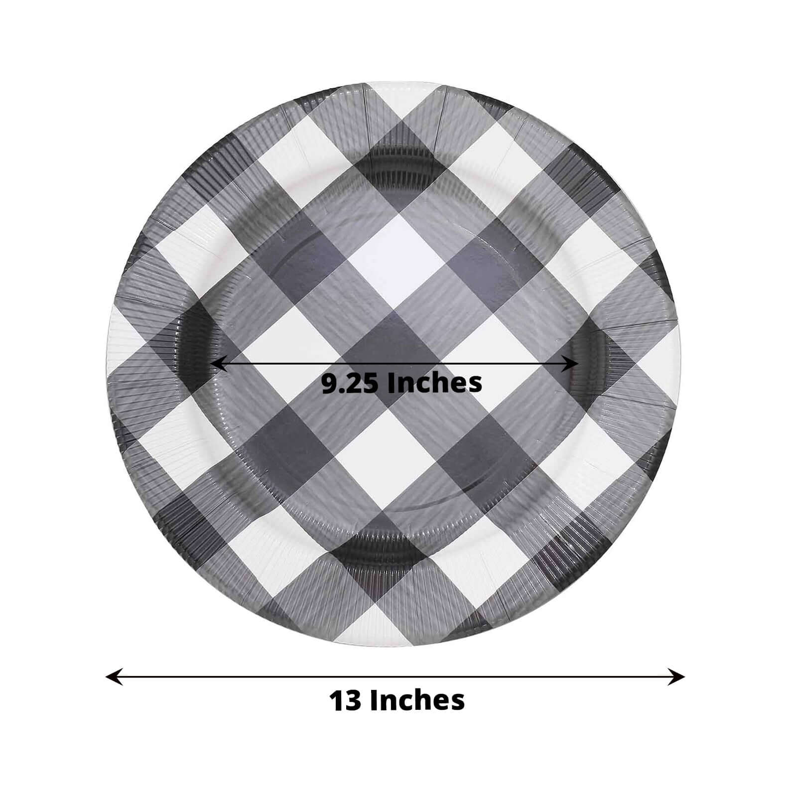 10-Pack Disposable Paper Charger Plates â€“ Black/White Buffalo Plaid 13" Round Table Chargers, 350 GSM Cardstock