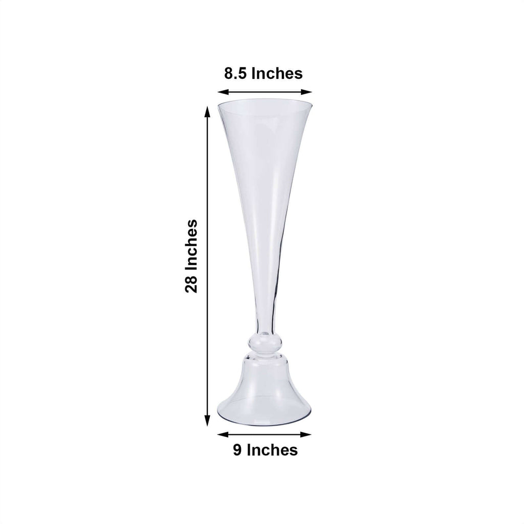 Set of 2 Glass Trumpet Vases Reversible Clarinet Style Clear - Decorative Flower Centerpieces for Events 28"